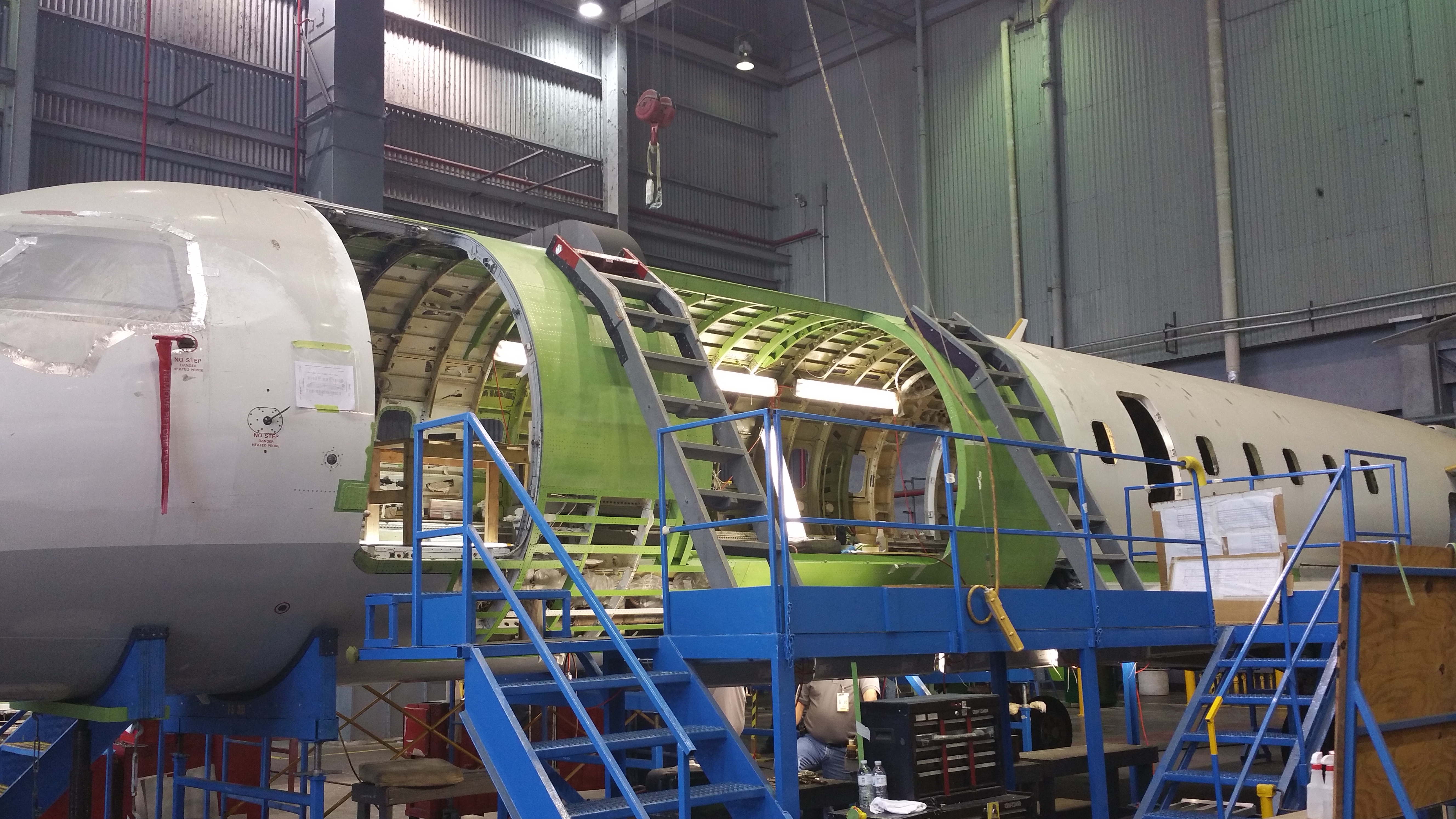 Another shot of the cargo door hole freshly cut into the CRJ200