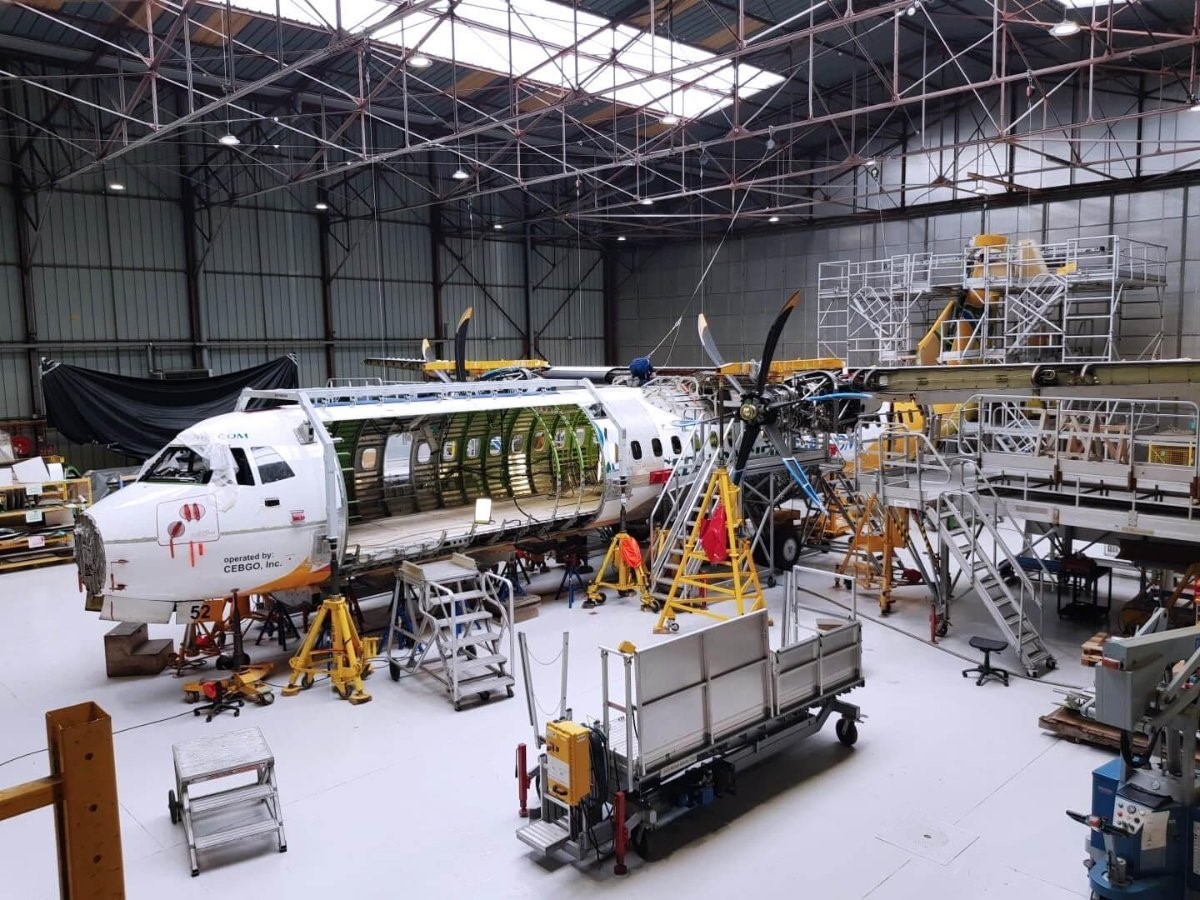 Cebu Pacific's ATR 72-500 is undergoing passenger-to-freighter conversion with IPR Conversions at the Sabena Technics facility in Dinard, France. Photo source: IPR Conversions