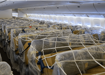 A Cathay Pacific 777-300ER with cargo in the passenger cabin. Photo/Cathay