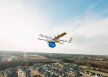 Wing drone carrying Walmart delivery