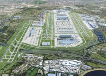 Aerial view of LHR with proposed third runway