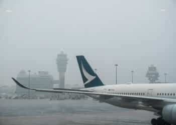 A Cathay Pacific Airways aircraft on the tarmac at Hong Kong International Airport