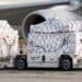 Pallets wait to be loaded onto a freighter