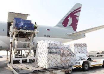cargo is loaded onto a Qatar Airways Cargo aircraft
