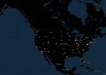 US map showing the 40 airports where the FAA reduced flight capacity