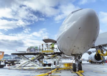 Cargo being loaded onto a freighter