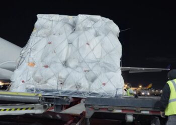 Cargo being loaded onto a plane