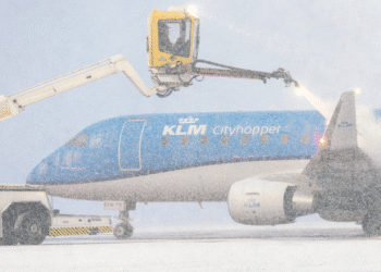 KLM aircraft being de-iced at AMS