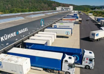Trailers at loading bays at the Kuehne + Nagel International AG logistics center in Haiger, Germany. (Courtesy/Bloomberg)