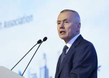 Willie Walsh, new chief executive officer of IndiGo, speaks during a Bloomberg Television interview at the Singapore Airshow in February. (Courtesy/Bloomberg)