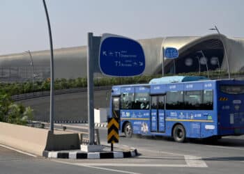 A bus at the Navi Mumbai Airport in Navi Mumbai, India. (Courtesy/Bloomberg)