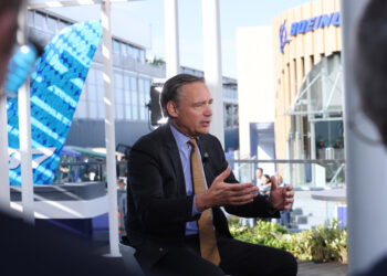 Kelly Ortberg at Farnborough. (Courtesy/Bloomberg)