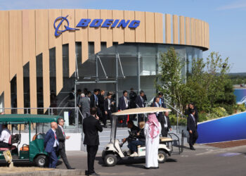 The Boeing Co. chalet at the Farnborough International Airshow in Farnborough on July 20. (Courtesy/Bloomberg)