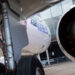 An engine and landing gear of an Airbus A321 XLR passenger jet. (Courtesy/Bloomberg)