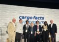 The inaugural group of Dahl scholars on stage with Ned Laird, Cargo Facts' founder, Linda Dahl and JJ Hornblass, CEO and founder of Royal Media (Photo/Cargo Facts)